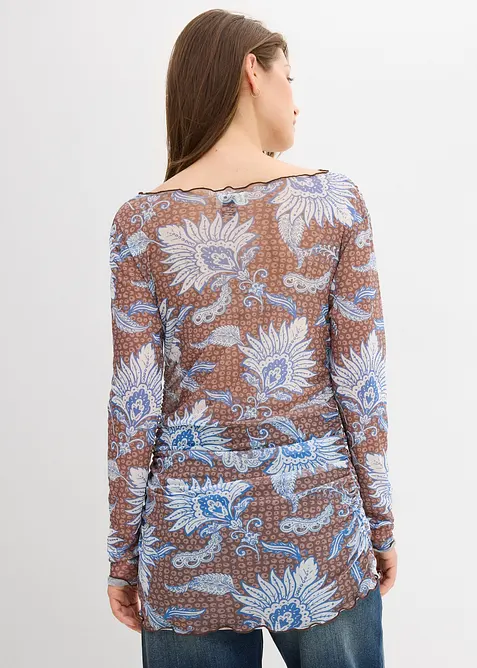 Långärmad topp i fintrådig mesh, bonprix