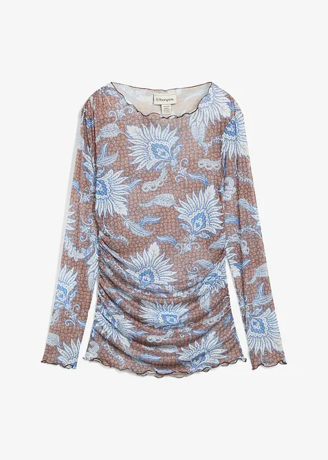 Långärmad topp i fintrådig mesh, bonprix