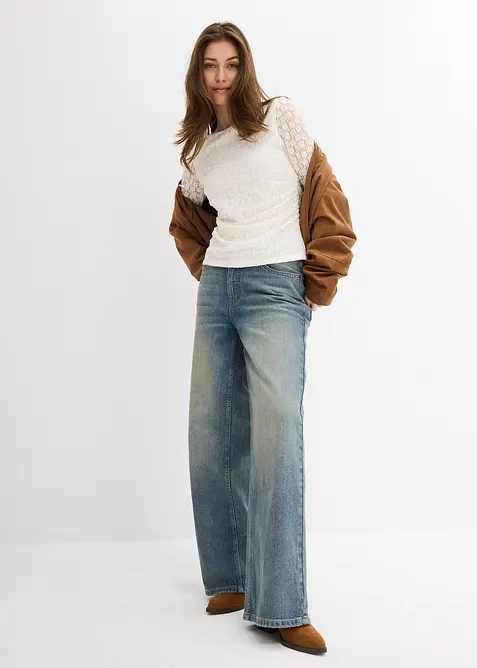 Långärmad topp i spets, bonprix