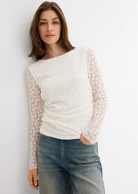 Långärmad topp i spets, bonprix