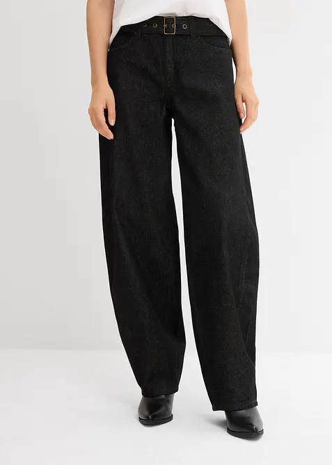 Barrel Jeans Mid Waist med skärp, bonprix