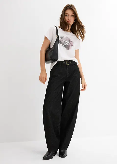 Barrel Jeans Mid Waist med skärp, bonprix