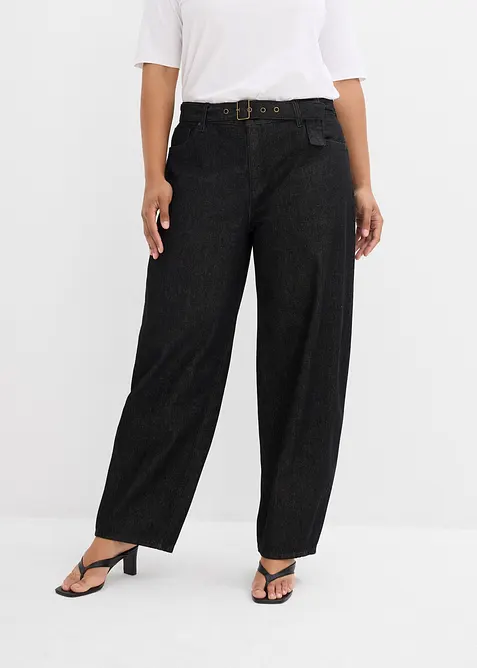 Barrel Jeans Mid Waist med skärp, bonprix