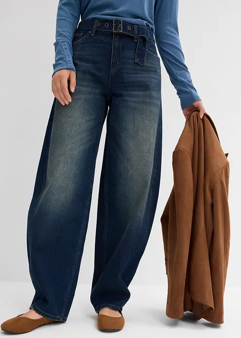 Barrel Jeans Mid Waist med skärp, bonprix