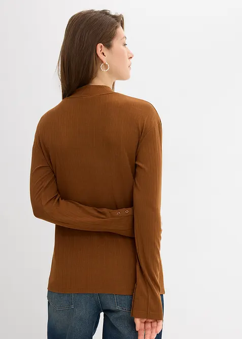 Ribbstickad topp med långa ärmar, bonprix