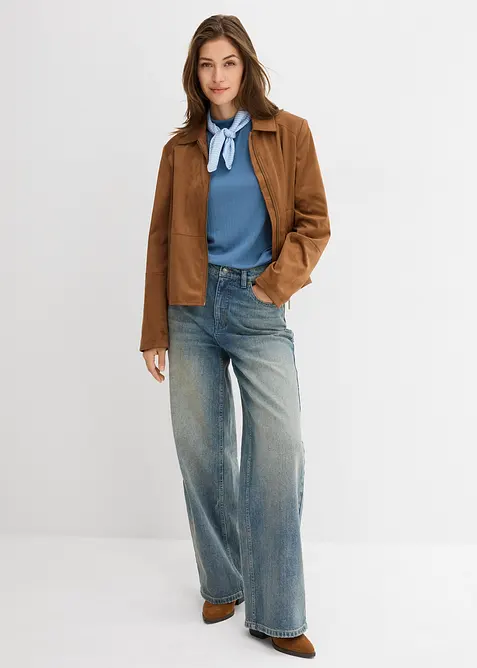 Ribbstickad topp med l&aring;nga &auml;rmar, bonprix