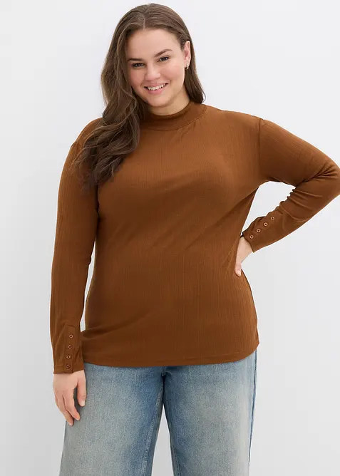 Ribbstickad topp med l&aring;nga &auml;rmar, bonprix