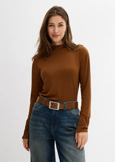 Ribbstickad topp med långa ärmar, bonprix