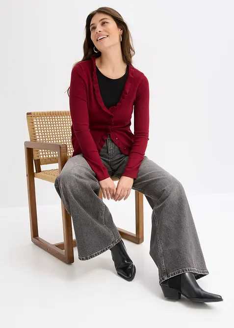 Finstickad cardigan av viskosmix med mjukt fall, bonprix