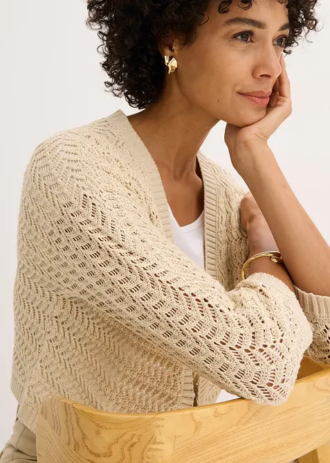 Bolero med virkad look och halvlånga ärmar, bonprix