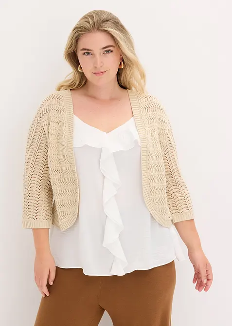 Bolero med virkad look och halvlånga ärmar, bonprix