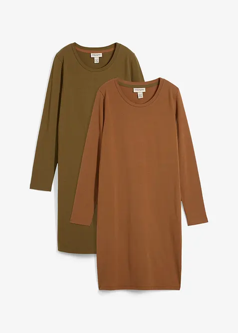 Jerseykl&auml;nning av bomull med stretch (2-pack), bonprix