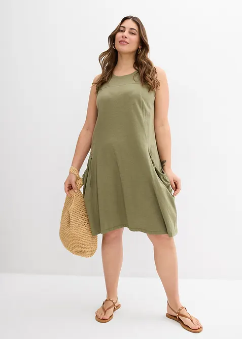 Jerseykl&auml;nning i bomull med fickor, bonprix