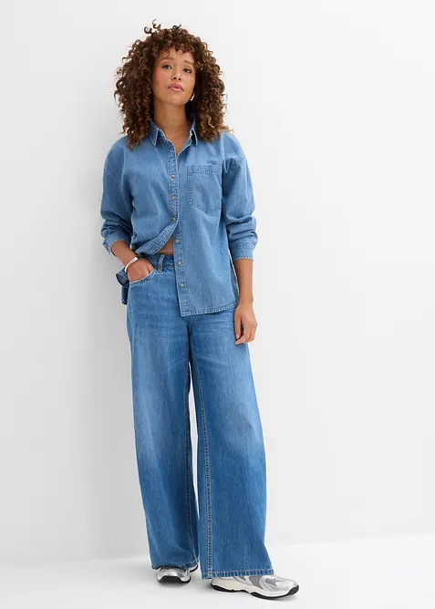 Jeansskjorta i oversizemodell, ekologisk bomull, bonprix