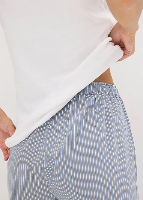 Pyjamas med ribbstickat linne och vävd byxa, bonprix