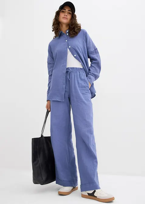 Vid dra p&aring;-byxa av luftig muslin, bonprix