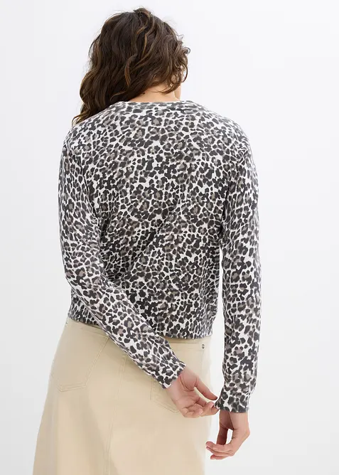 Finstickad cardigan med leopardmönster, bonprix