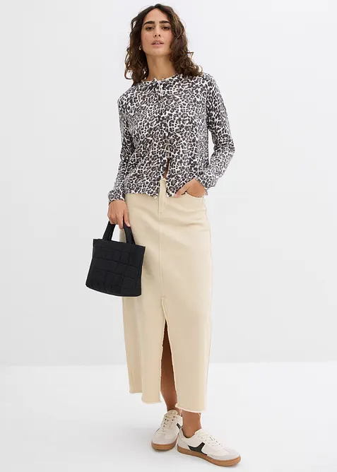 Finstickad cardigan med leopardmönster, bonprix