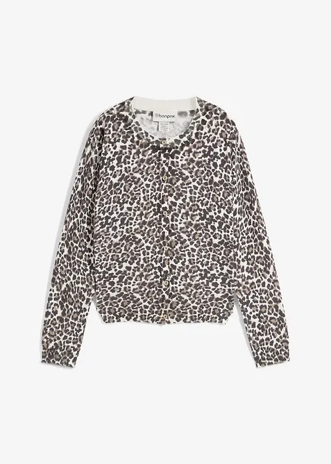 Finstickad cardigan med leopardmönster, bonprix
