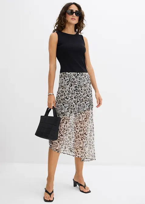 Mellanlång kjol i fin chiffong, bonprix