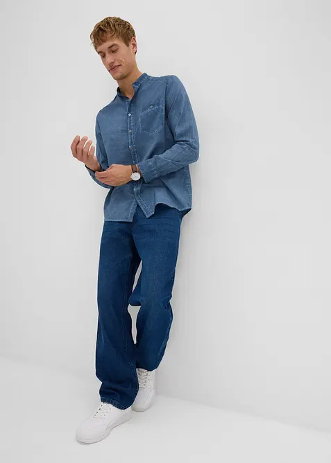 Långärmad skjorta med tvättade effekter, bonprix