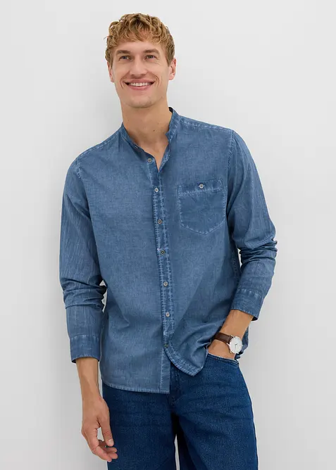 Långärmad skjorta med tvättade effekter, bonprix