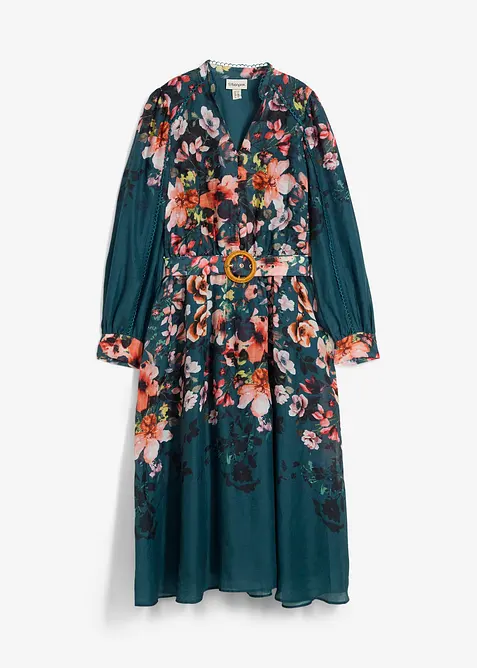 Midiklänning av rami (2 delar, med skärp), bonprix