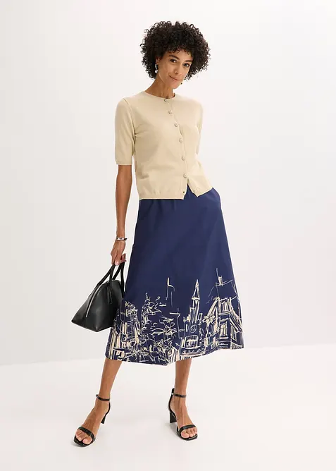 Kjol i midil&auml;ngd av bomullspoplin, bonprix