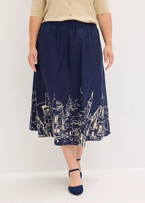 Kjol i midilängd av bomullspoplin, bonprix