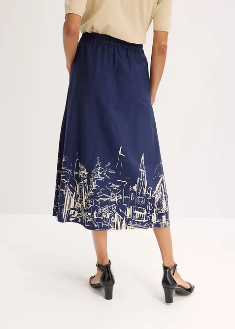 Kjol i midil&auml;ngd av bomullspoplin, bonprix