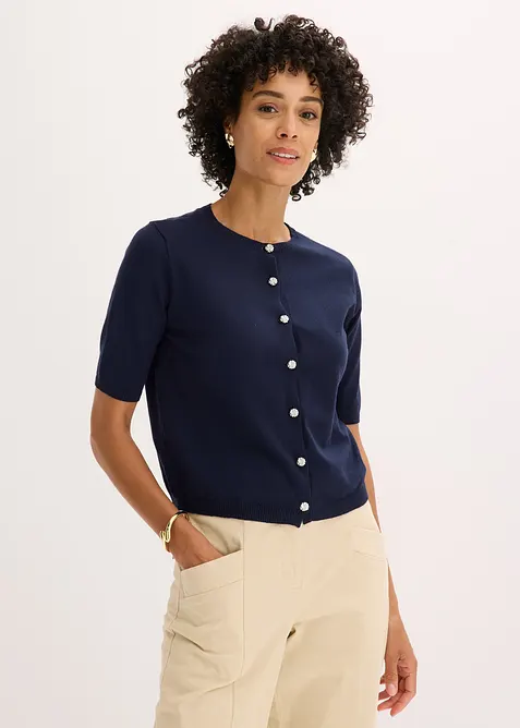 Finstickad cardigan i viskosmix, bonprix