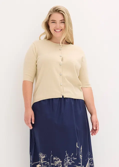 Finstickad cardigan i viskosmix, bonprix