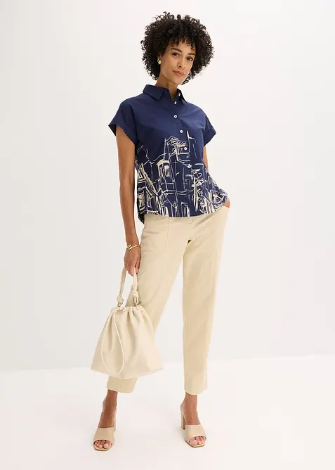 Oversized, kortärmad blus i bomullspoplin, bonprix