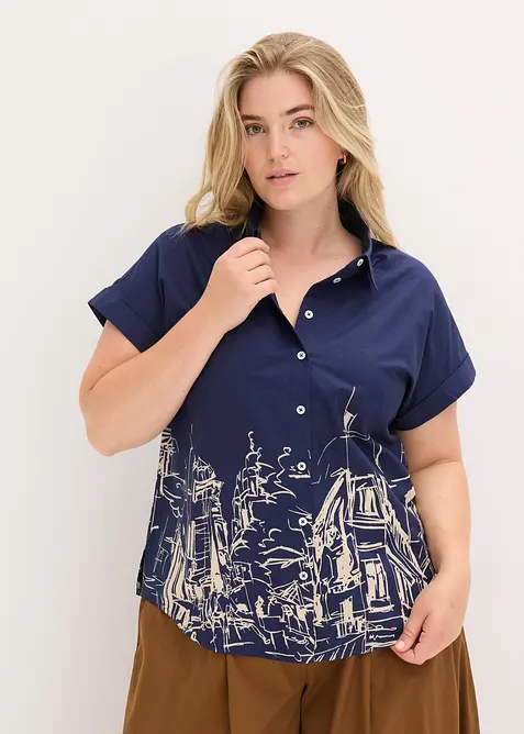 Oversized, kortärmad blus i bomullspoplin, bonprix