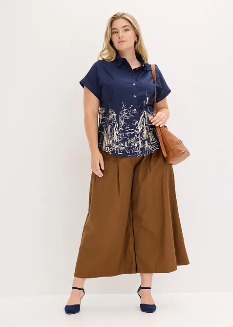 Oversized, kortärmad blus i bomullspoplin, bonprix