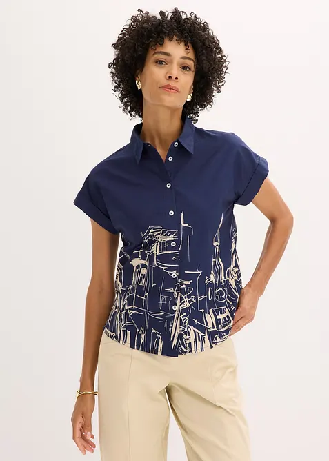 Oversized, kortärmad blus i bomullspoplin, bonprix