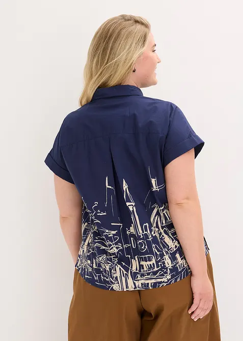 Oversized, kortärmad blus i bomullspoplin, bonprix