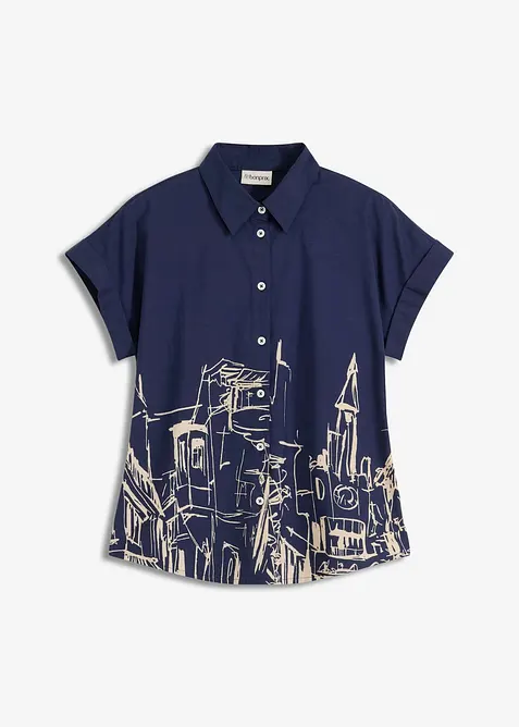 Oversized, kortärmad blus i bomullspoplin, bonprix