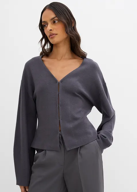 Stickad kofta i viskosmaterial, bonprix