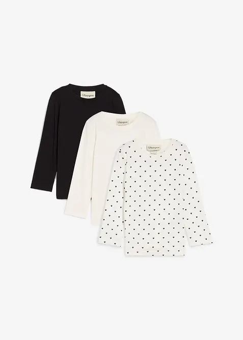 Långärmad topp av ekologisk bomull (3-pack), bonprix