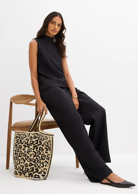 Långt linne av viskosmaterial med struktur, bonprix