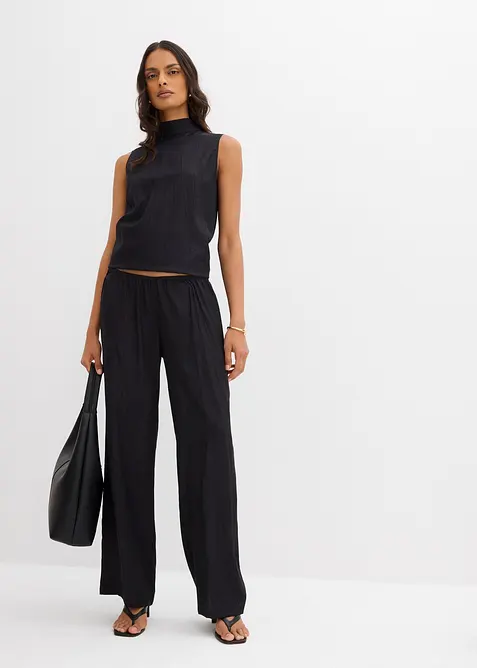 Dra p&aring;-byxa av viskosmaterial med struktur, bonprix