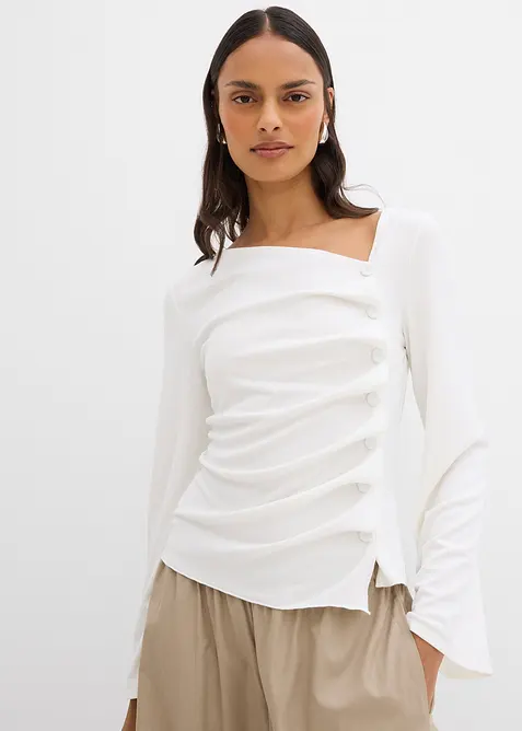 Långärmad topp i ribbat material, bonprix