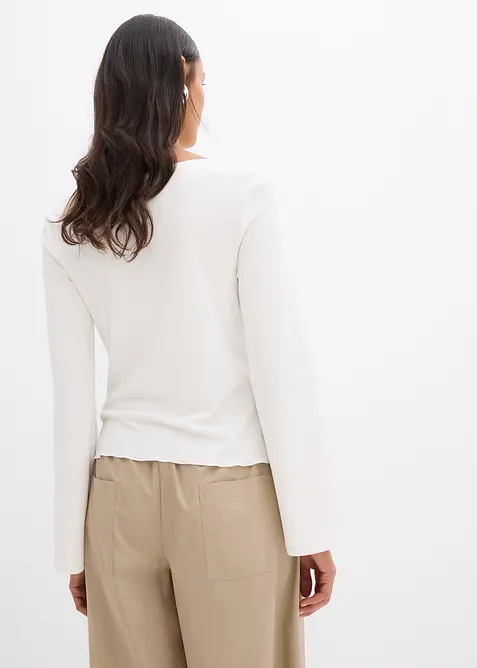 Långärmad topp i ribbat material, bonprix