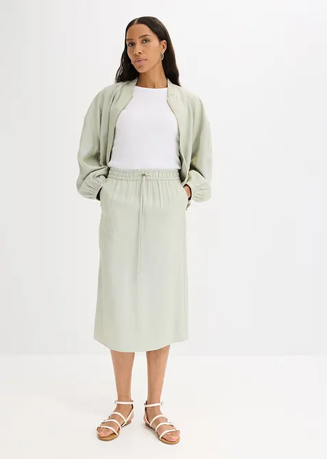 Midikjol av glansig satin, bonprix