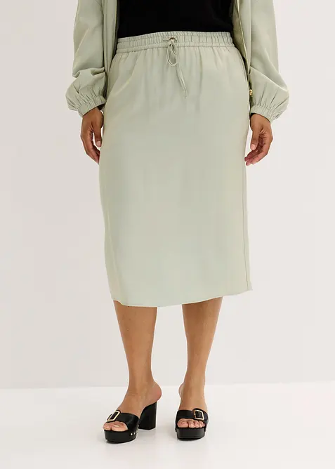 Midikjol av glansig satin, bonprix