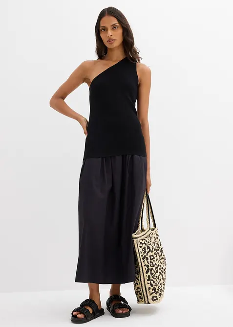 Stickat linne med ena axeln bar, av viskosmix, bonprix