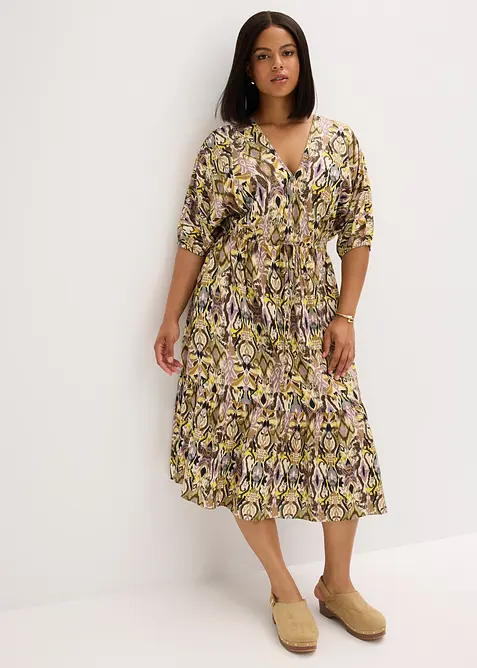 Mellanlång klänning av viskos med mjukt fall, bonprix