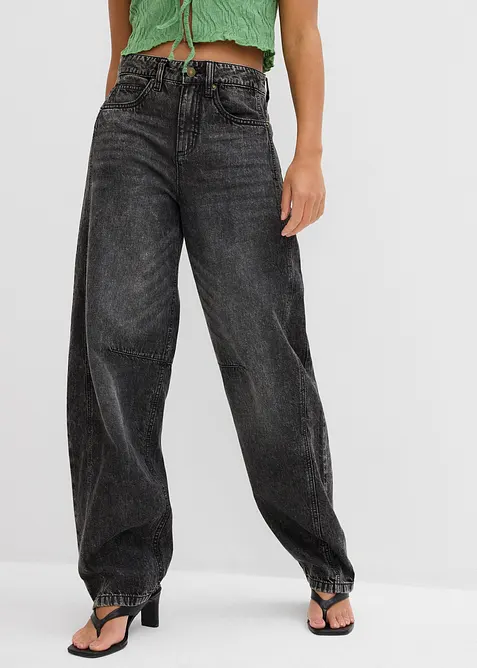 Jeans i Barrel-modell, Mid Waist, Super Soft, bonprix
