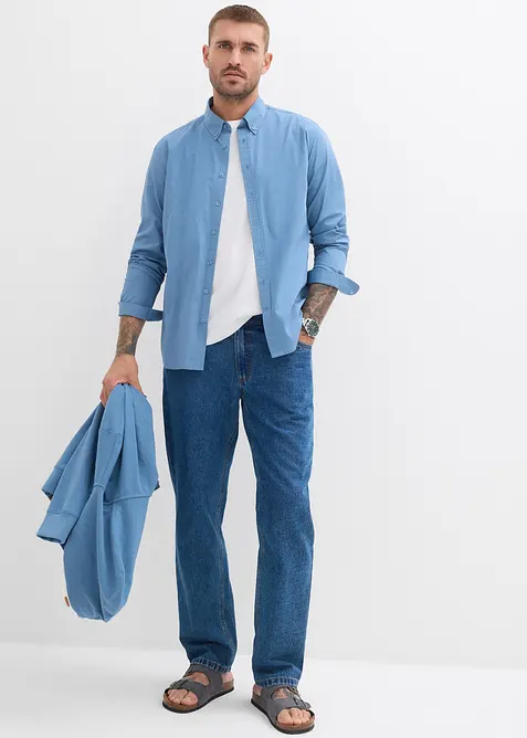 Långärmad skjorta i ren bomull med armbågslappar, bonprix